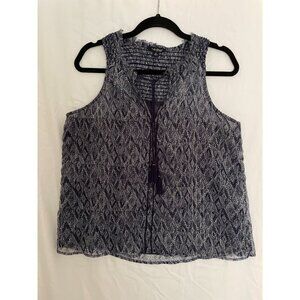 Lucky Brand Women's Smocked Sleeveless Top S 100% Cotton Navy Blue